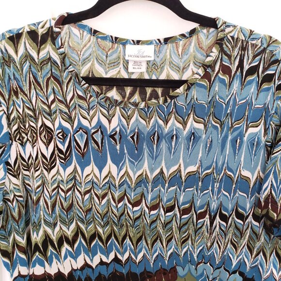 Jaclyn Smith Multicolor Stripie Short Sleeve Stretchy Scoop Neck Blouse Size XL - Picture 8 of 12